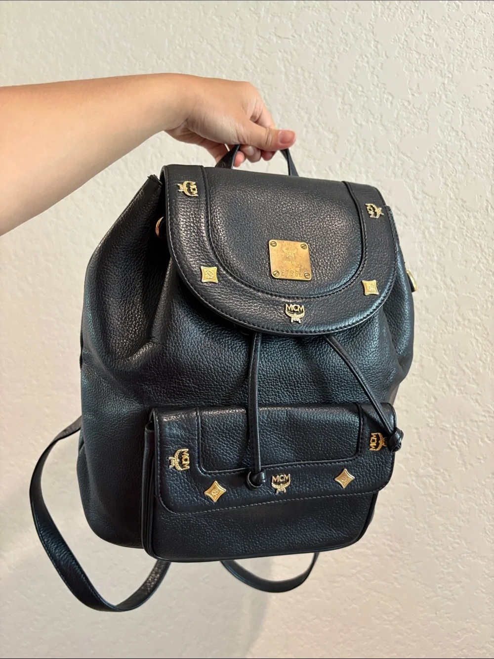 MCM Black Leather Backpack Made in Germany